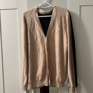 Alfani Men’s Cardigan Tan Camel Black Long Sleeve Sweater Medium M